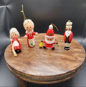 Vintage Small Wooden Christmas Ornaments Lot Of 4